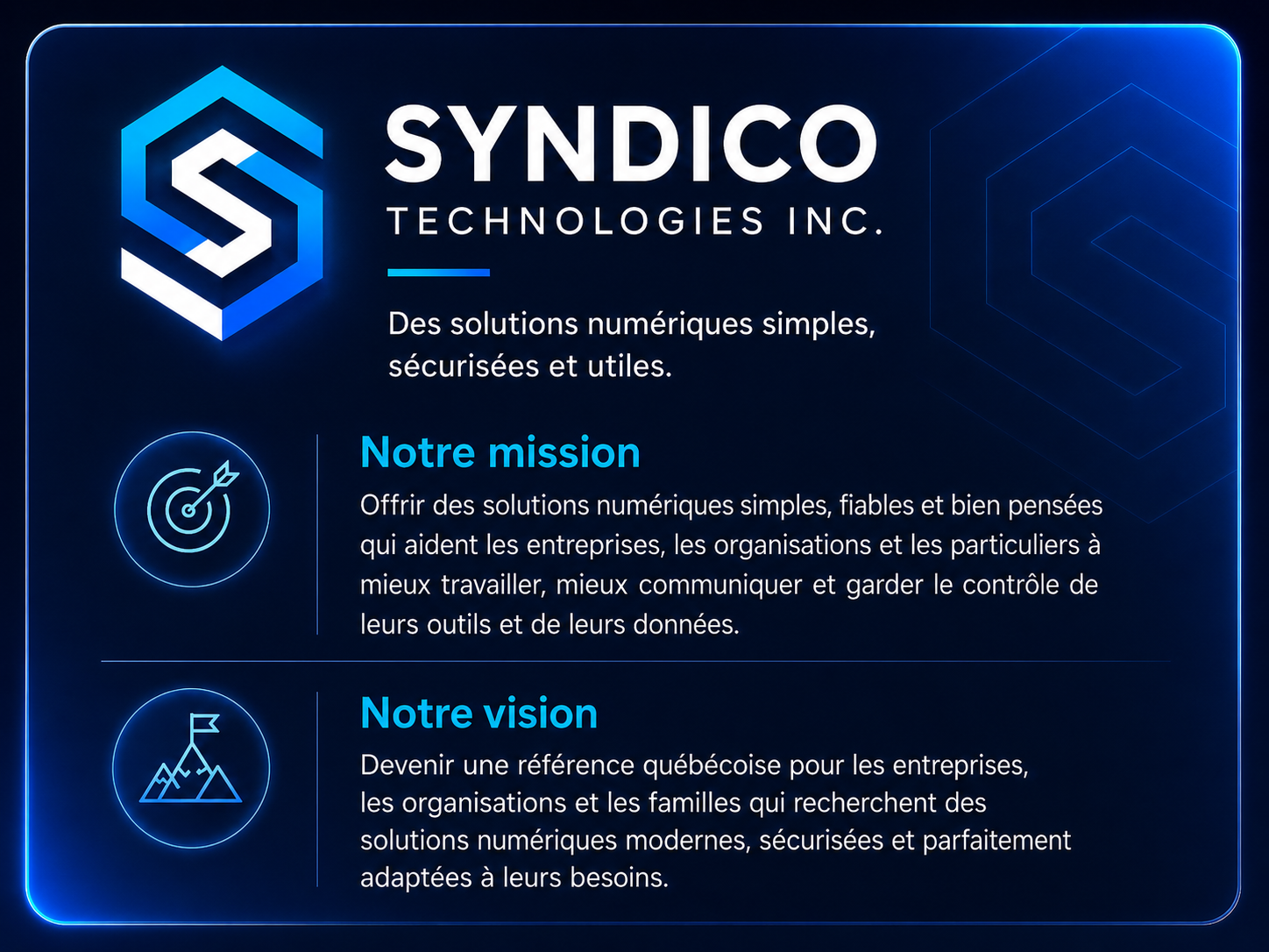 Mission et vision de Syndico Technologies Inc.