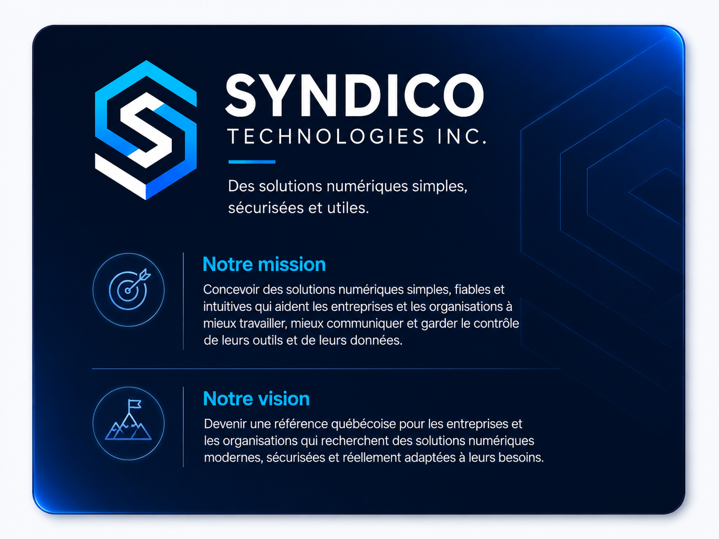 Mission et vision de Syndico Technologies Inc.